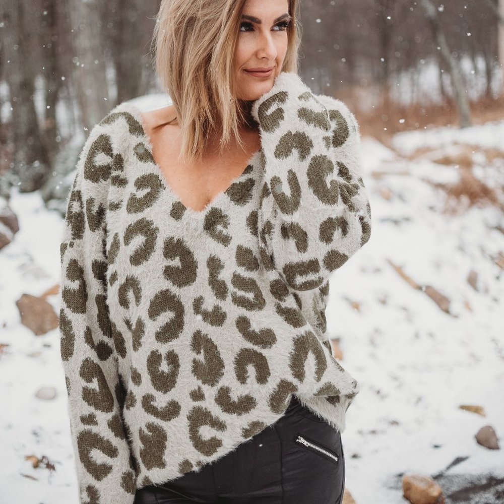 POL Mohair Olive Leopard sweater